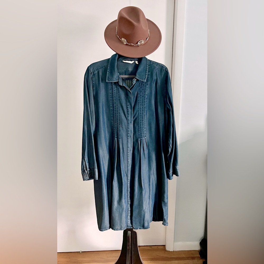 Denim dress - cute with tights and booties!